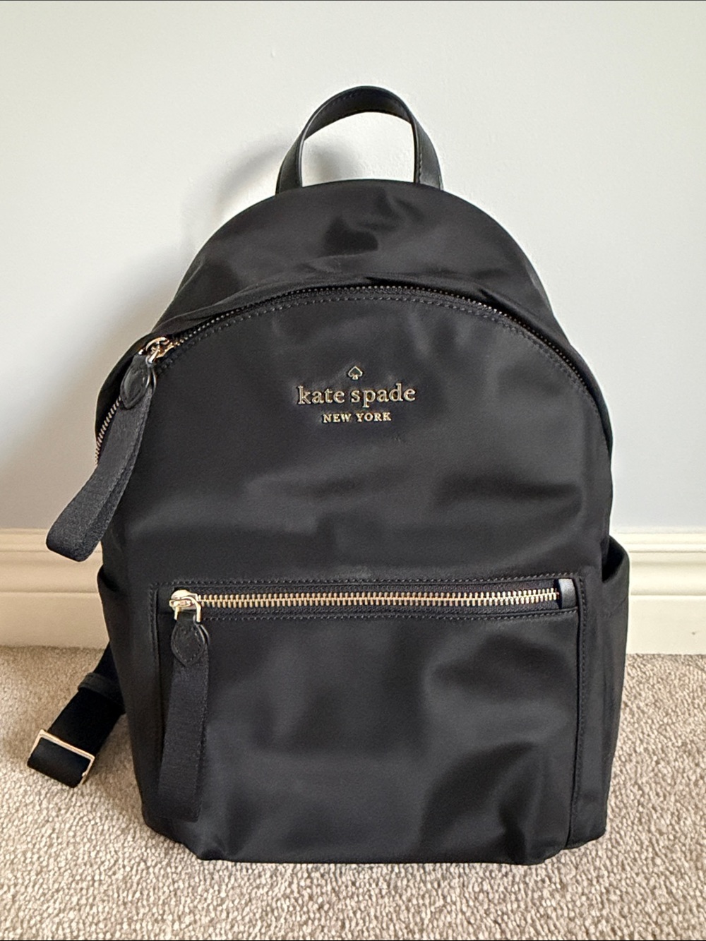 kate spade Black Nylon Small Backpack with Gold Accents